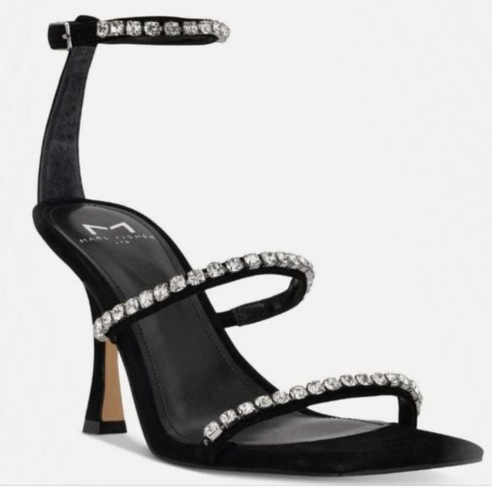 NWT MARC FISHER HEELS BLACK SUEDE WITH FAKE DIAMONDS ALL ACROSS SIZE Womens 7‌‍‍